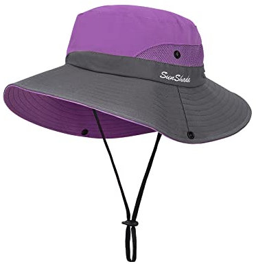 MengH-SHOP Sonnenhut Damen Sonnenhüte Breite Krempe UV-Schutz Angeln Hut Mesh Strand Sonnenhut Faltbar Sonnenschutzhut für Gartenarbeit Reisen Wandern Angeln 56-58CM (Lila)