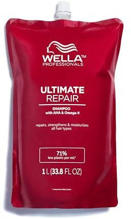 Wella Professionals Ultimate Repair Shampoo zur Tiefenreinigung – reparierendes Shampoo mit Metal-Purifier-Technologie gegen Schadstoffe – Feuchtigkeitsshampoo mit luxuriösem Duft – 1 L Beutel