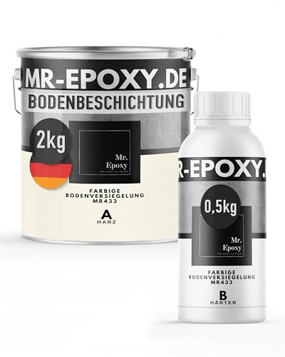 Mr. Epoxy Epoxidharz Bodenbeschichtung (2,5 kg, RAL 9001 Cremeweiß) | 2K Betonfarbe für Garagen, Keller & Werkstatt Boden - Flüssigkunststoff Epoxid Grundierung und Bodenversiegelung