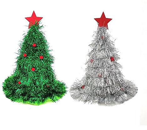 Qiundar Weihnachtsbaum Hut 2pcs Hat Christmas Tree Hut Weihnachtsmütze Weihnachtsmarkt Weihnachten Kostüm-Zubehör