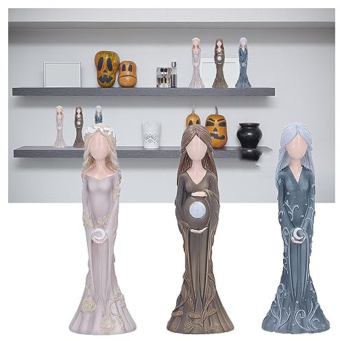 3PCS Dreifache Göttin Statue Dreifache Mondgöttin Statue Jungfrau Mutter Crone Figur Handgefertigte Kunstharz-Ornamente Trilogie der feministischen Figurenskulptur