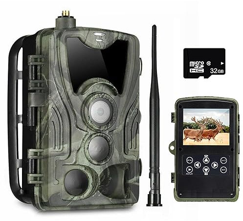 Wildlife Camera with 32GB SD Card, 20MP 1080P HD Video Field Cameras with Night Vision Motion Activated, IP65 Waterproof, 0.3s Trigger Time and 120° Wide Len, for Hunting, Wildlife Monitoring