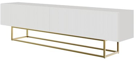 Selsey TV Schrank Board Sideboard Fernsehtisch Fernsehschrank 175 cm Goldene Beine Gefräste Front Weiß Veldio