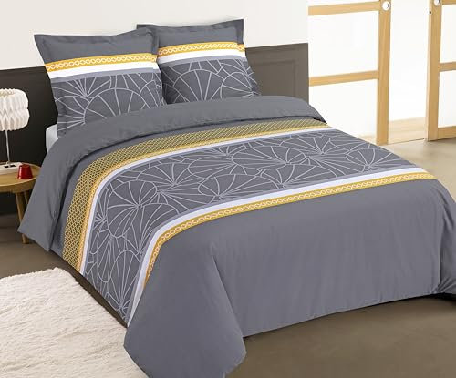 Vision - Parure Housse de Couette Goldie - Housse de Couette 260 x 240cm avec 2 taies Assorties 65x65cm - 100% Coton