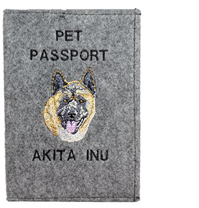 Art-Dog Hundepasshülle - Handgefertigte Filzhülle mit gesticktem Muster - Tierärztliche Reisepasshülle für Hunde - 17x12,5cm - Akita Inu