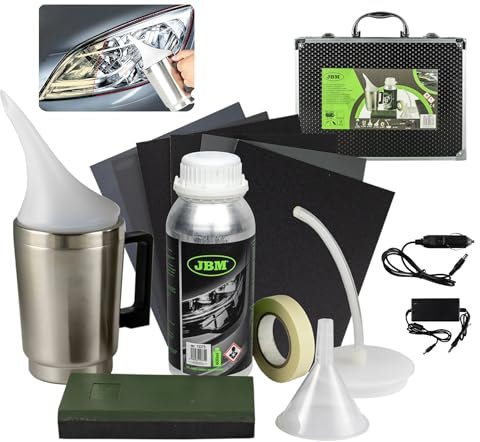 Kit Rinnova Fari Auto Kit Lucidatura Fari con 600ML Polimero Liquido per Ripristino Fanali Kit Lucida Fari Kit Pulizia Fari Auto, Riparazione fari Graffi Ingiallimento, per Auto e Moto in Valigetta