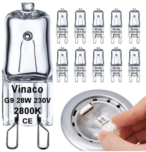 Vinaco G9 Halogen Bulb 28W, 10 Pack G9 Bulb Warm White 2800K, Halogen G 9 Dimmable, High Output 300LM G 9 Capsule Bulbs, Long Lasting 28W Bulbs for Ceiling Lights, Table Light, Cabinet Lights