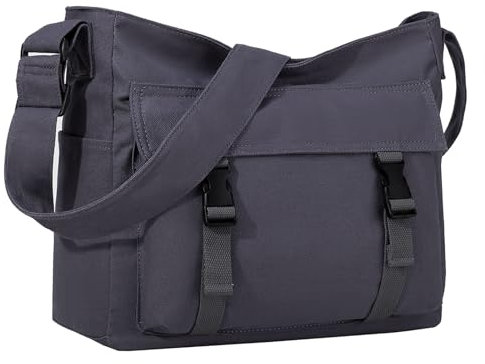 VASCHY Umhängetaschen Herren Dame, Leichte Große Canvas Messenger Bag Crossbody Schulter Hobo Bag für Arbeit/Reisen/College/Schule Grau
