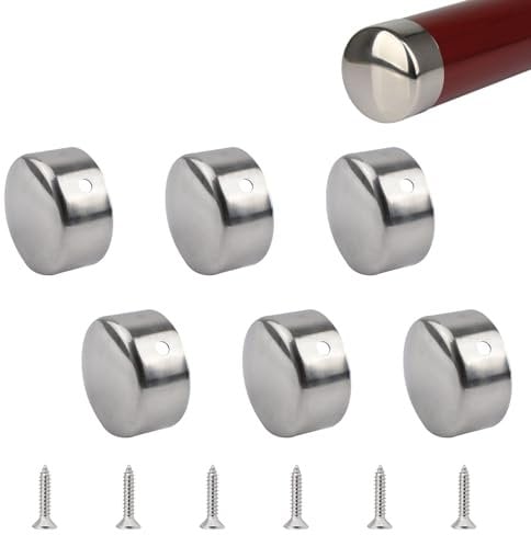 UFURMATE Handrail End Cap, 6PCS 50mm/1.96 201 Stainless Steel Round Handrail End Caps Staircase Steps Hand Rail End Cover Handrail Fittings (Silver)