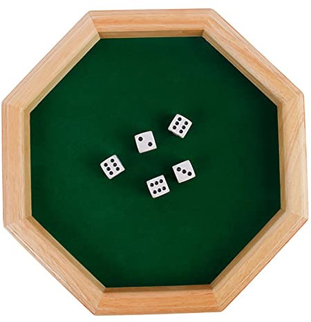 Ronyme Robustes achteckiges 10-Zoll-Würfeltablett aus Holz mit mit Filz ausgekleideter Rollfläche für Familiengeburtstagsfeiern, Tisch-RPGs, Grün