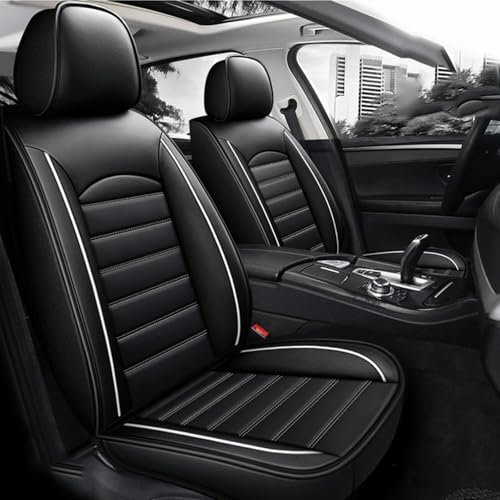 AdiNas Leder Auto Sitzbezüge Sets für N-issan Qashqai J12 J11 J10 J11 J12 +2 2020-2025, 5-Sitze wasserdichte Autositzbezüge Autositzschoner Universal Auto Innenraum Schonbezüge,Black_White/A