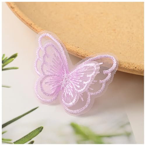 Wisafory 10 Stück Spitze Tüll Schmetterling Applikation Stickerei Aufnäher Spitzenstoff Patches Schmetterlinge Applikationen Zubehör für DIY Kleidung Tasche Haarschmuck Lila