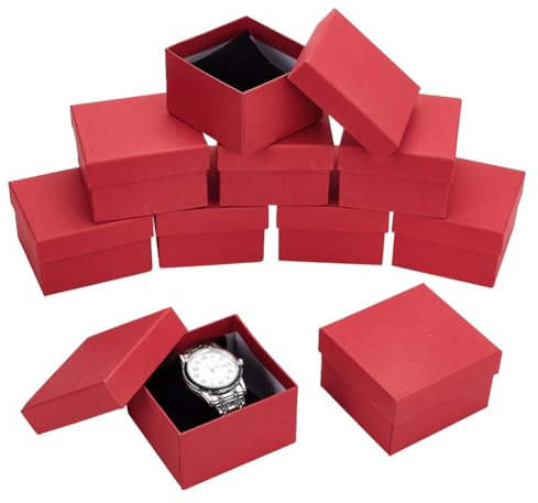 nbeads 10 Stk. Uhr Geschenk-Boxen, 9×8.5×5.5cm mit Schwarzem Kissen Uhrenbox Schmuck Verpackung Box Karton Uhren Aufbewahrungsbox für Jubiläen Hochzeiten Geburtstage Geschenk, Indian Red