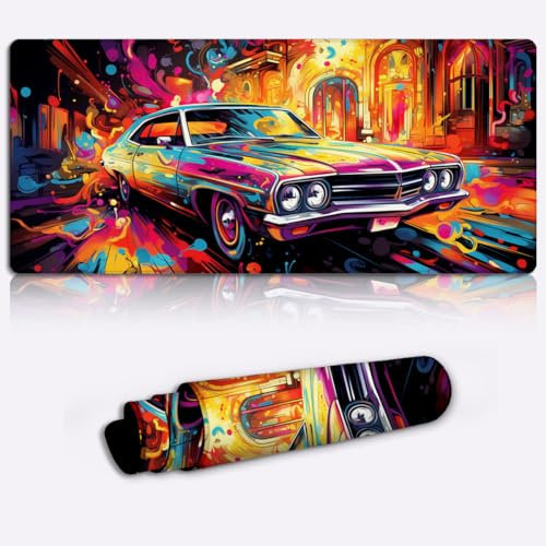 Mouse Desk Pad Car in Front of The Bar Mousepad (60x35x0.3) cm Extended Mouse Mat Desk Pad Washable Keyboard Pad for Office Computers Laptop Desk Table