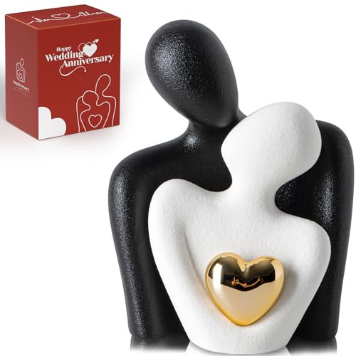 LCCCK Moderne Mini Keramik Paar Figur mit Herz – Abstrakte Liebesstatue & Skulptur Deko für Wohnzimmer, Schlafzimmer, Tisch oder Regal – Geschenk zum Jahrestag, Valentinstag oder Hochzeit