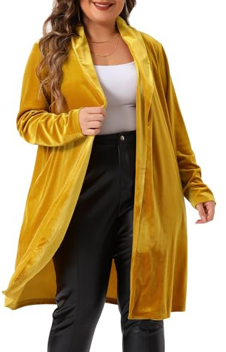 Agnes Orinda Women Plus Size Velvet Open Front Long Cardigan | Velvet fabric, open front, lightweight, long cardigan sweater jacket
