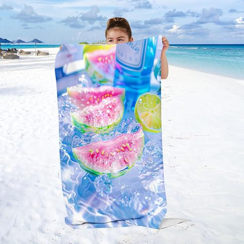 WEQEER Obst Strandtuch 90x180 cm Summer Fruits Mikrofaser Strandtuch Badetuch Obst Thema Ananas Lemons Handtücher Für Bad Schwimmen Camping Yoga (8,50x100cm)