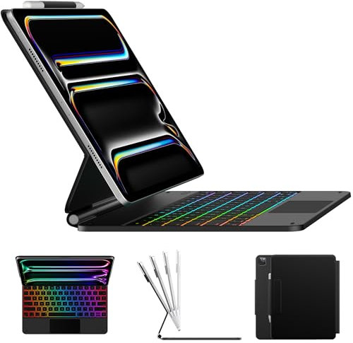 typecase Custodia per tastiera per iPad Pro 13 (M5 2025 / M4 2024), tastiera magica con retroilluminazione a 11 colori, custodia per tastiera con portapenne, trackpad multi-touch, supporto magnetico