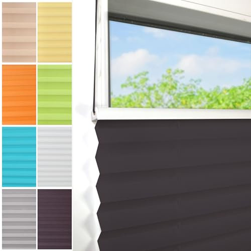 Plissee Ohne Bohren klemmfix,90x190cm(BxH,Anthrazit,Easyfix Faltrollo mit Klemmträger, Klemmfix ohne Bohren, Lichtschutz, Verschpannt
