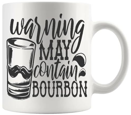 Warning May Contain Bourbon Mug Funny Novelty Gifts For Whisky Whiskey Lovers, Birthday, Christmas, xmas, Fathersday, Mothersday, Scotch, Irish Whiskey, Bourbon