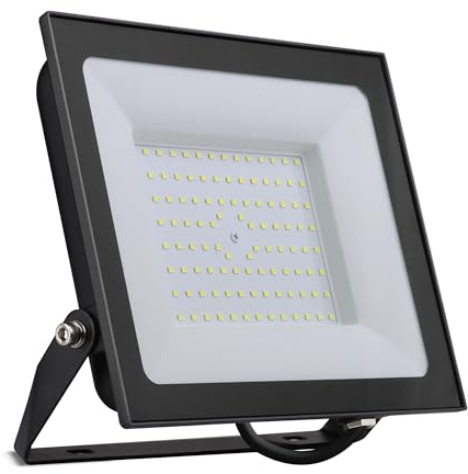 Bright Source LED Floodlight, IP65, 100W, 11500lm, 120° Beam Angle, 6500K Daylight White, Black, with Adjustable Tilt Mounting Bracket & 1m Lead Wire
