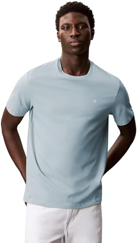 Calvin Klein Herren T-Shirt Kurzarm Smooth Solid Tee mit Rundhalsausschnitt, Blau (Blue Steam), XL