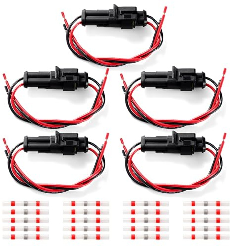 YIXISI 5 set di connettori a 2 poli, impermeabili, kit con filo da 20 AWG, connettore rapido impermeabile, con 20 connettori di saldatura, per auto e barca