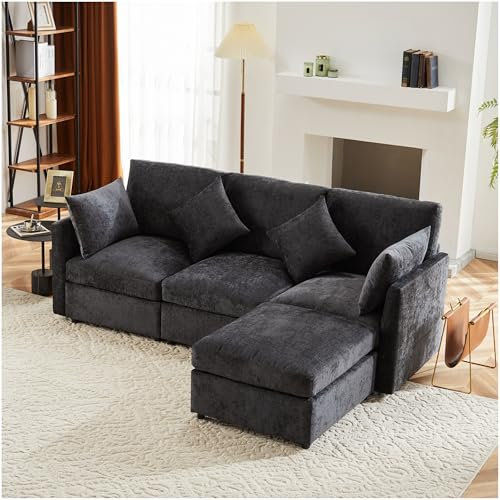 Sapgaks Canapé d'angle en Forme de L avec Coussins,canapé 3 Places Moderne,canapé rembourrés (B-Gris)