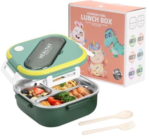 BigKing Lunch Box Bento Box, Lunch Box, Sealed Stainless Steel Leak-proof Lunch Box with Contrasting Colors and Simple Styles (Green)