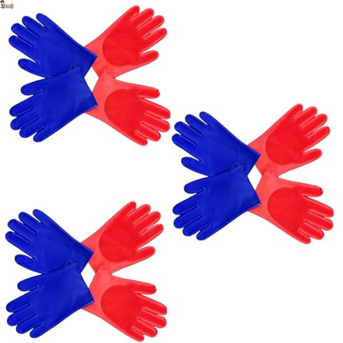 BricoLoco.com Pack 6 Pares de Guantes de Silicona con Dedos para Horno y Cocina. Mejor Que Las Manoplas. Guantes para Sacar Cosas del Horno. 2 en 1. Resistentes al Calor y con Estropajo (6)
