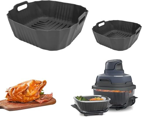 2Pcs Air Fryer Silicone Liners for Ninja Crispi FN101GY- Upgraded size to fit perfectly for 4QT Container & 6 Cups Container, Reusable Replacement, Accessories Compatible with Ninja Crispi, Gray