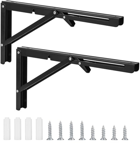 Klappkonsole, Schwerlast Scharniere Klappbar, Winkel Regalträger, Eisen Klappwinkel 90 Grad, Winkel Klappbar Regalwinkel für Zuhause, Küche, Büro, Tisch, Wand - Schwarz（14 Zoll）