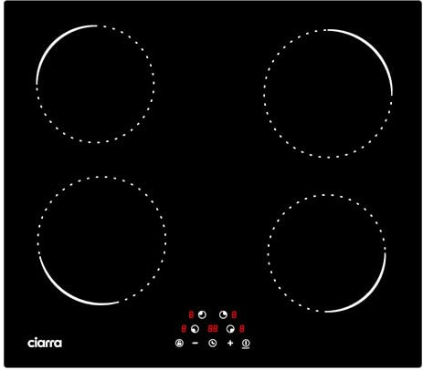 Ciarra AWBBIH4C Induction Hob 60cm Built-in 4 Plates Induction Hob Touch Operation 9 Power Levels Timer Safety Lock Overheating Protection Black