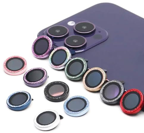 N NEWTOP 3 PEZZI Pellicola Camera Micro GLITTER Colore Compatibile con iPhone 14 Pro e 14 Pro Max, Vetro Temperato Protezione Copertura Fotocamera Retro Lente Lenti Anti Urto Graffio (MixColor)