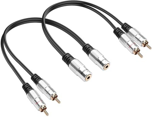 JSADZKJ2PCS 3.5mm to Dual RCA Extension Cable,3.5mm Female to 2RCA Male Y-Splitter Audio Adapter cable,1/8 to 2RCA Hi-Fi Digital AudioCable for Smartphone/MP3/Laptop-9.8in (Female to Male)