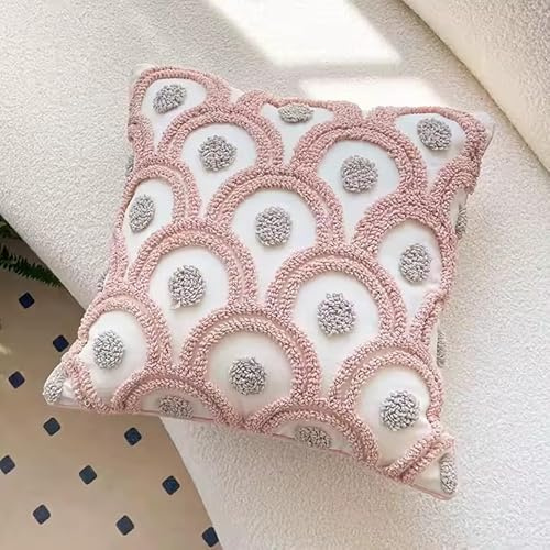 Generisch Nordic Fresh Embroidered Cushion Cover – Elegant Floral Throw Pillow Case for Sofa, Couch & Home Décor – Soft Cotton Linen Look – 45x45 cm (Zartes Weißrosa)
