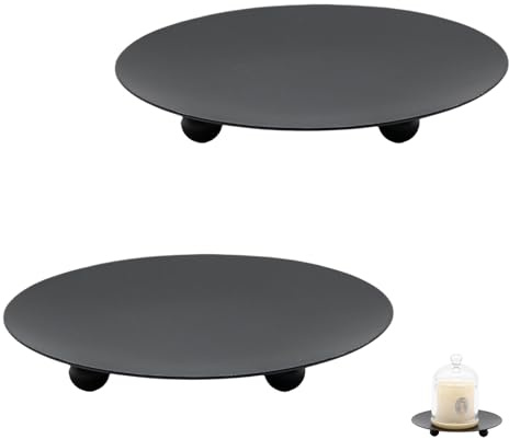 Adyoney 2Pcs Iron Plate Candle Holder Set - 3.54 Inch Decorative Pedestal Candles Stands for Home, Wedding, and Birthday Parties - Elegant Black Candle Holders for Stylish Décor