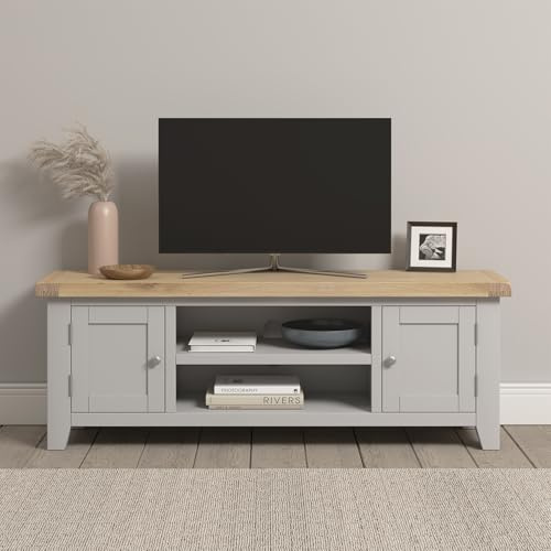 Seconique Windsor Fully Assembed Straight Tv Unit in Pebble Grey/Oak