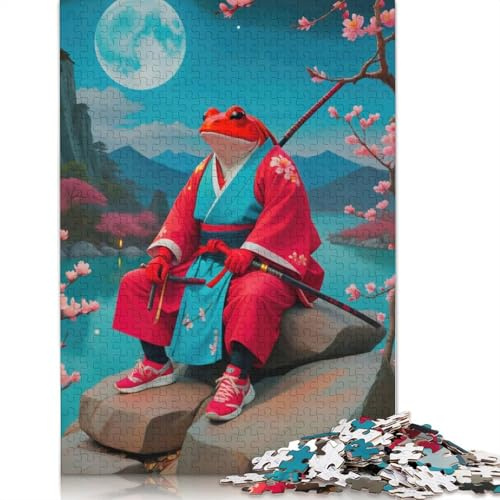 Holzpuzzle mit rotem Frosch und Samurai, 75 x 50 cm, 1000 Teile