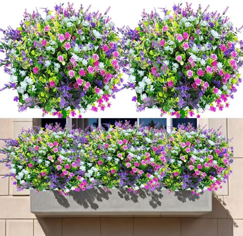 Toprooms 15 Bundles Artificial Flowers,Artificial Plants Outdoor UV Resistant Shrubs Plants for Hanging Planter Faux Plants Home Garden Wedding Porch Window Decor (5 colors 15 pieces)