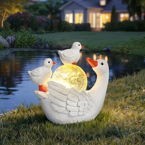 GIGALUMI Solar Gänse Statue Gartendeko, Geschenke für Mama, Muttertagsgeschenk, Geburtstagsgeschenk für Frauen, wasserdichte Solar Gänse Dekoration für Veranda, Garten, Terrasse, Hof, Balkon