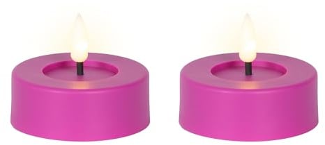 LED Teelichter mit Timer 6,5x5cm Plastik 2 Stück - Indoor & Outdoor - Kerzen mit 6 Stunden Timerfunktion - batteriebetrieben - Flammenlose Kerzen als Tischkerzen Dekokerzen Teelicht - Lila Warmweiß