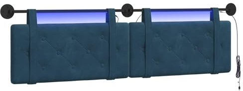 vidaXL Hängendes Kopfteil Mit LED Licht Blau Samt, Bettkopfteil, Rechteckig aus Samt, Wandmontage, Bequeme Polsterung, Knopfheftung, Platzsparend Décor