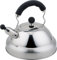 Buckingham Retro Stovetop Whistling Kettle Mirror Finish Stainless Steel with Black Soft Grip Handle Induction Compatible 3 Litres