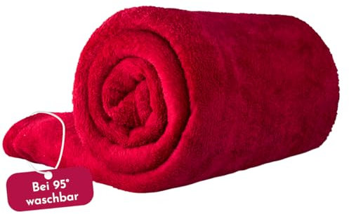 Clinotest XXL Kuscheldecke flauschig 150x220cm - Kochfest ohne Einlaufen oder Fusseln - warme Wohndecke in Rot - auch als Sofadecke, Tagesdecke, Microthermaldecke, Fleecedecke nutzbar im Winter