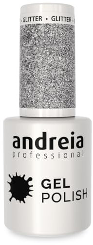 Andreia Semi-Permanent Nail Gel Polish for UV/LED Lamp - Intense Shine and 4 weeks Lasting French Manicure Nail Gel Varnish - Colour 277 Silver Glitter - Shades of Grey and Purple - 10.5 ml