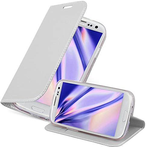 Cadorabo Hülle kompatibel mit Samsung Galaxy S3 MINI aus Premium Kunst Leder Flip Klappbare Stoßfeste Magnetische [Standfunktion] [Kartenfächern] Cover Hülle für Galaxy S3 MINI Tasche in Silber