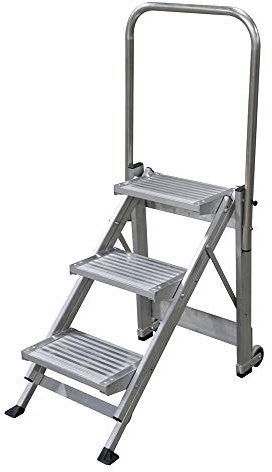 KTL Taburete-Escalera Industrial de Aluminio Plegable 3 peldaños con barandilla Serie k-Fold