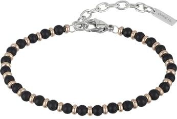 Breil, Collezione Black Onyx, Bracciale Uomo di Ispirazione Nautica, con Sfere in Onice Nero e Acciaio IP Rose, Pratica Chiusura a Moschettone, Dimensioni 17,5-22,5 cm, Nero e Rose Gold