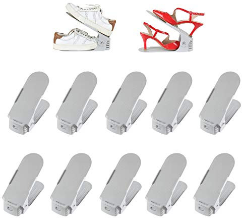 Deuline 10 x Verstellbarer Schuhschlitz Schuhregal Schuhstapler schuhaufbewahrung Schuhorganizer Schuhhalter Farbe: Grau